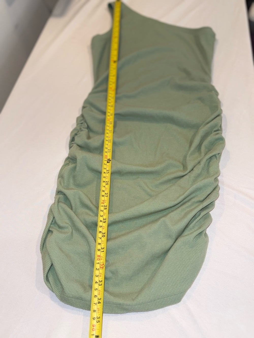 Lulu's One-Shoulder Sage Green Ribbed Tank Ruched Short Dress Size Large - Picture 8 of 16